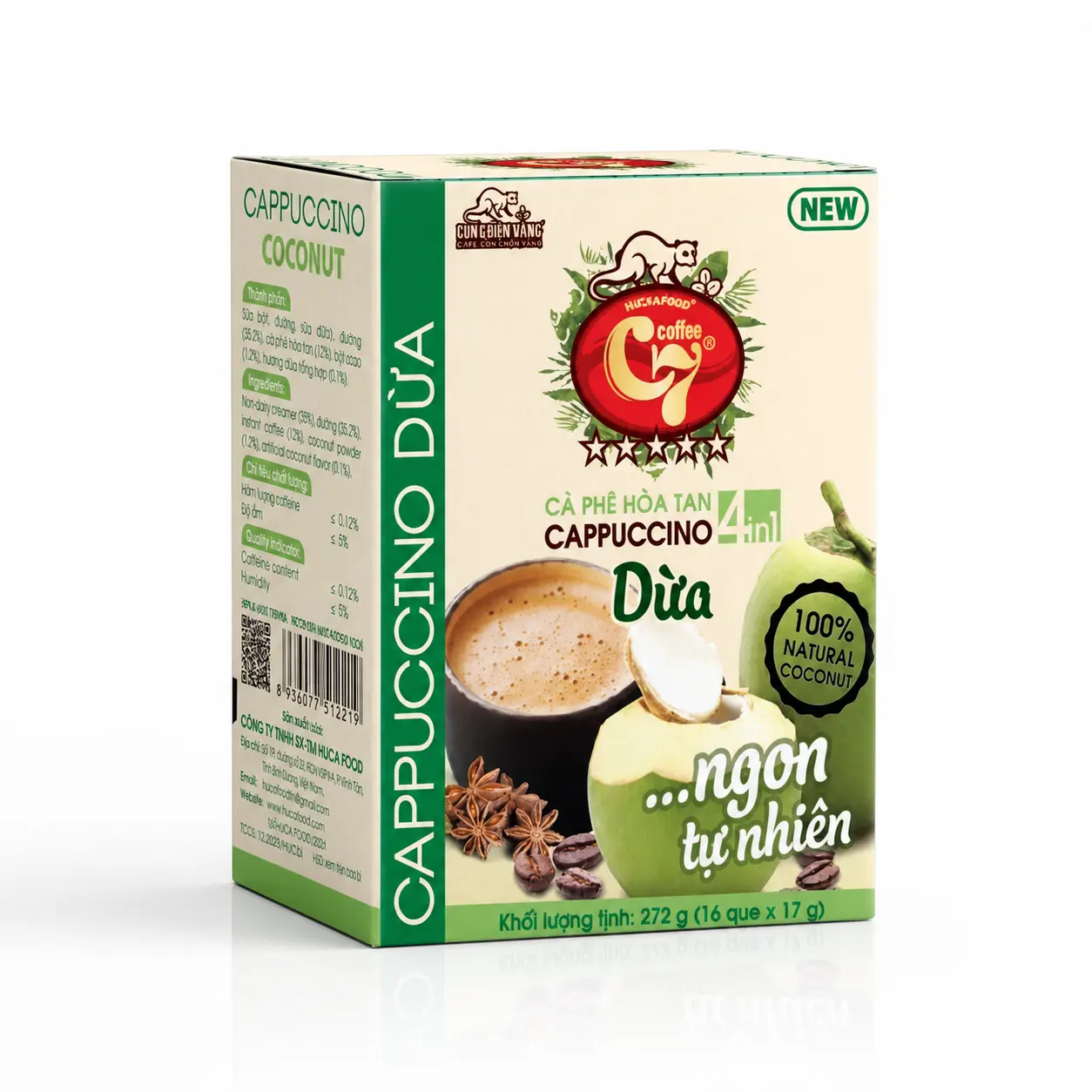 Cà phê hòa tan C7 G8 capucino dừa hộp 16 gói C7