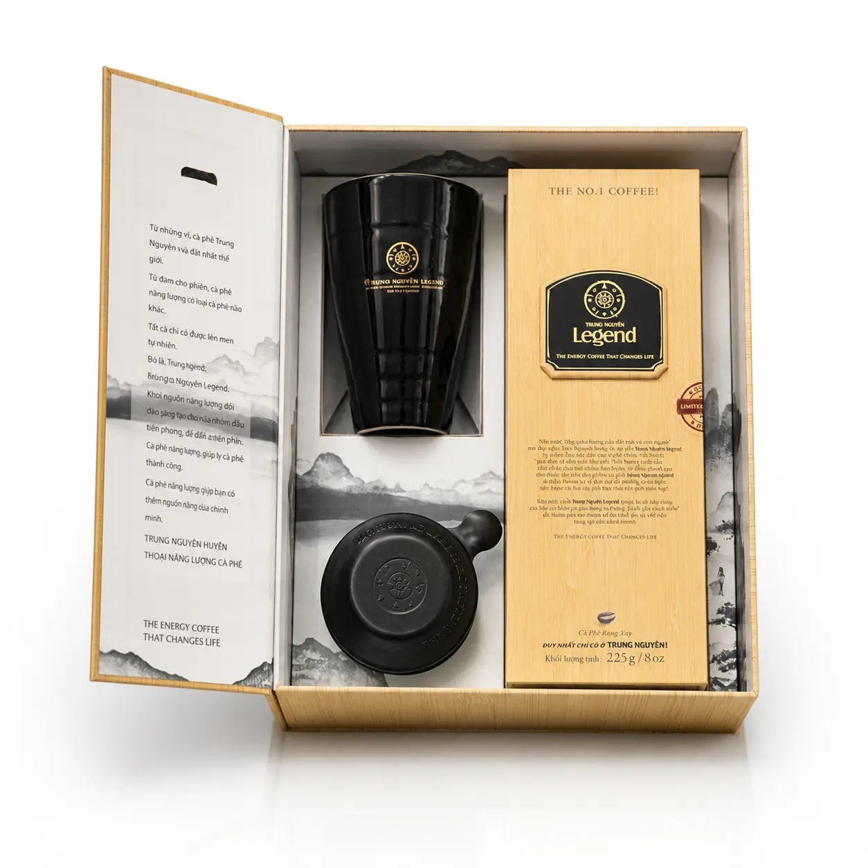 Hộp quà cafe giàu có chồn 225- 1 cốc dài, 1 phin