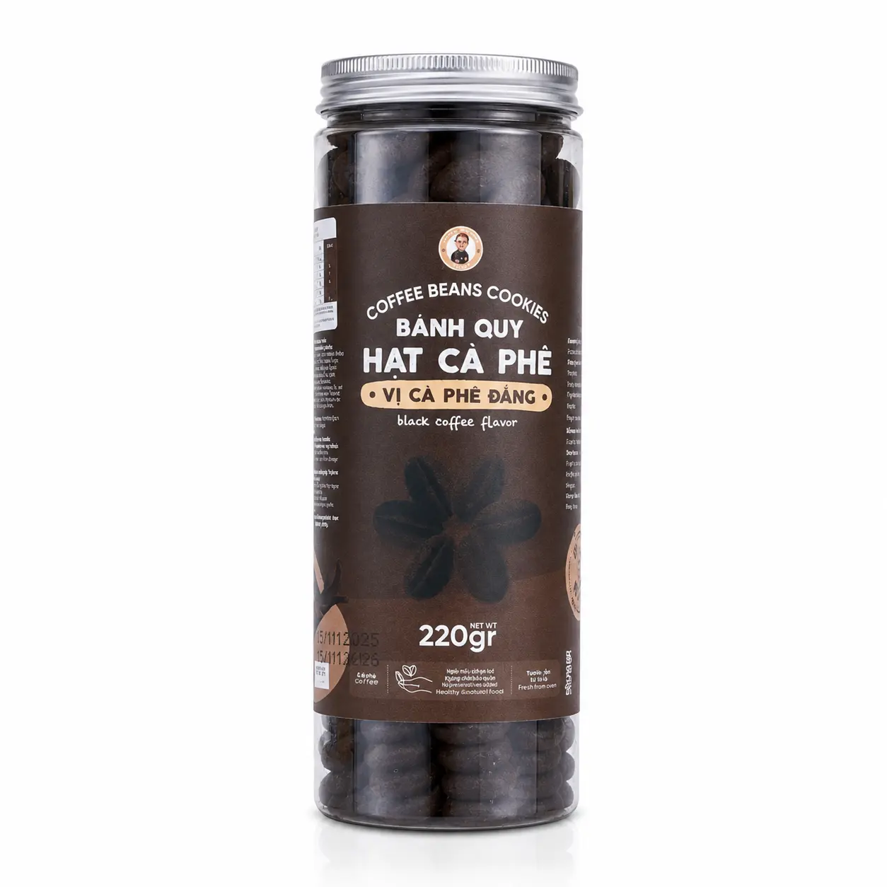 Bánh quy hạt cà phê vị cà phê đắng hộp 220g
