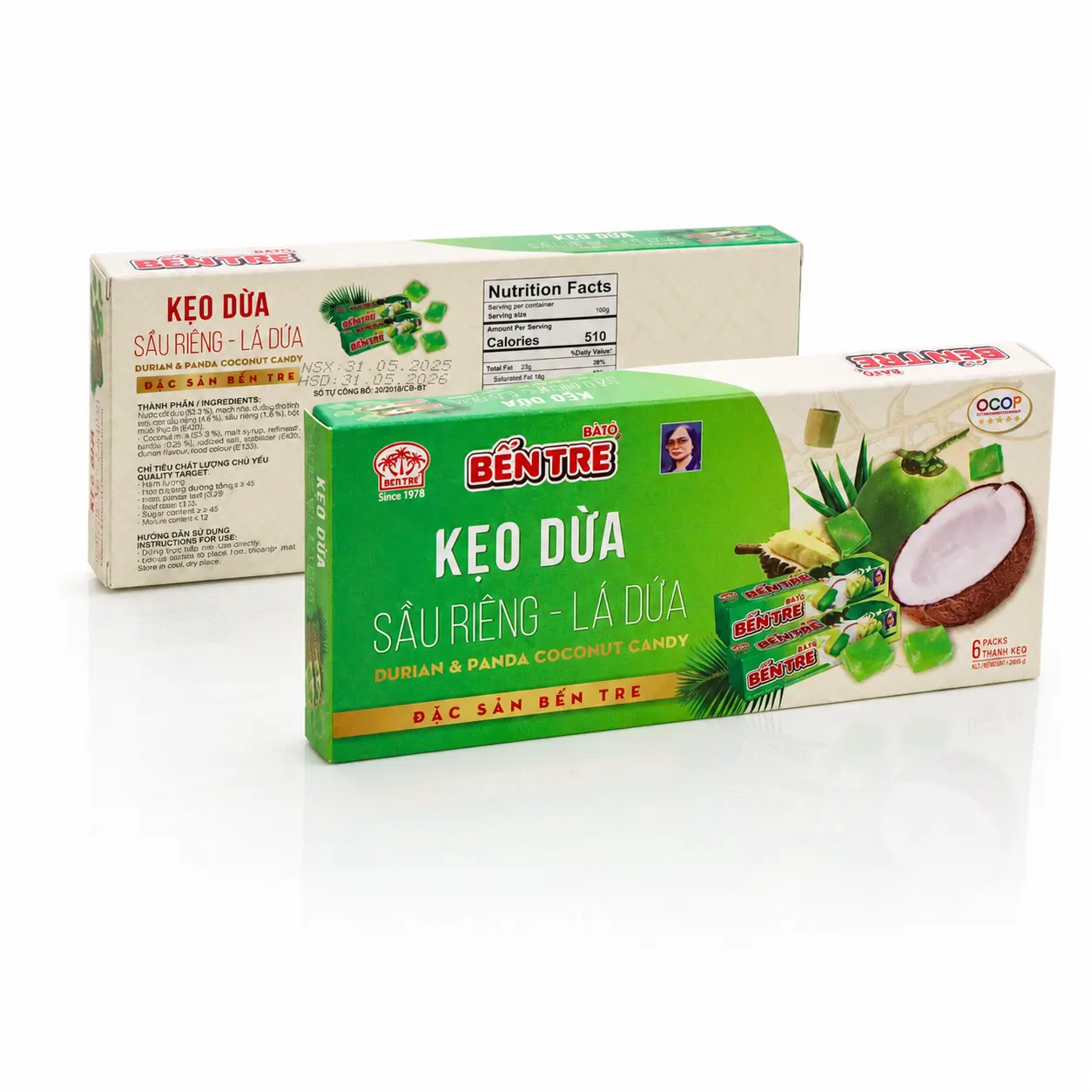 Kẹo dừa 6 Thanh sầu riêng lá dứa