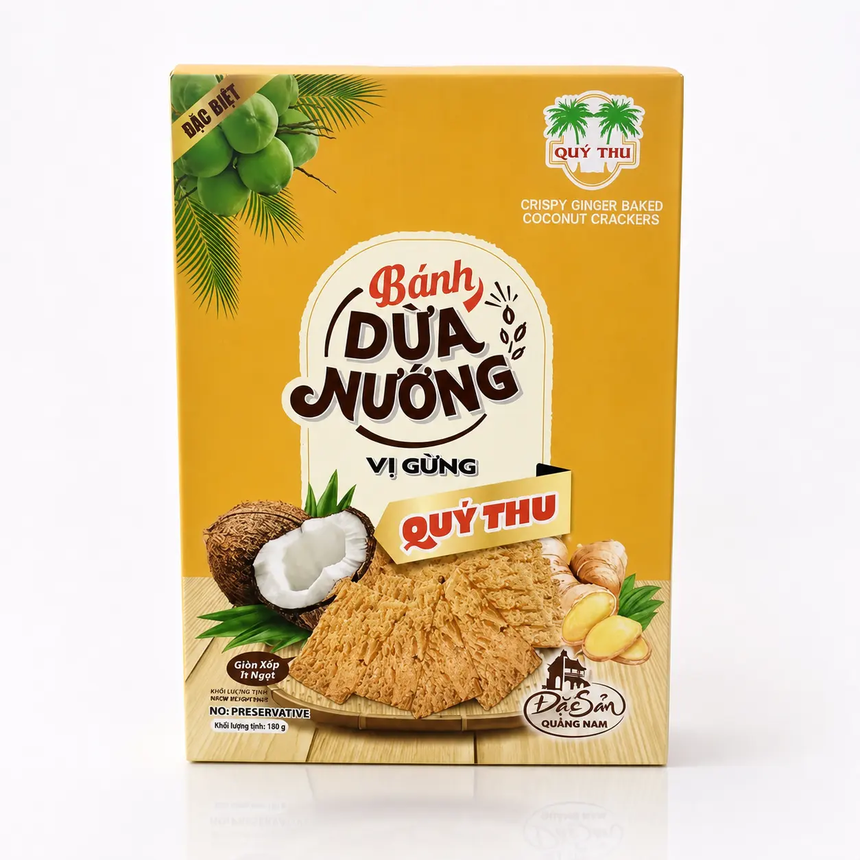 Bánh dừa nướng vị gừng hộp vàng 180G
