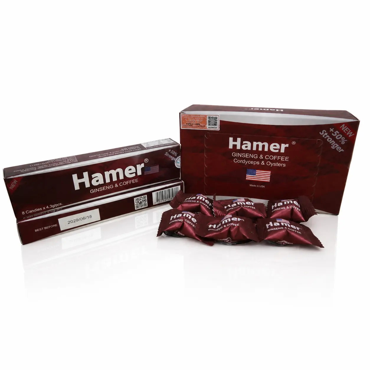 Kẹo sâm hamer Ginseng & coffee h/8v Hamer