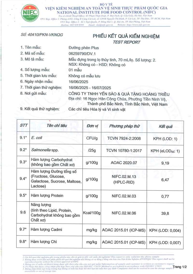Kết quả kiểm nghiệm — Dòng Plus | 检验报告 — Plus系列